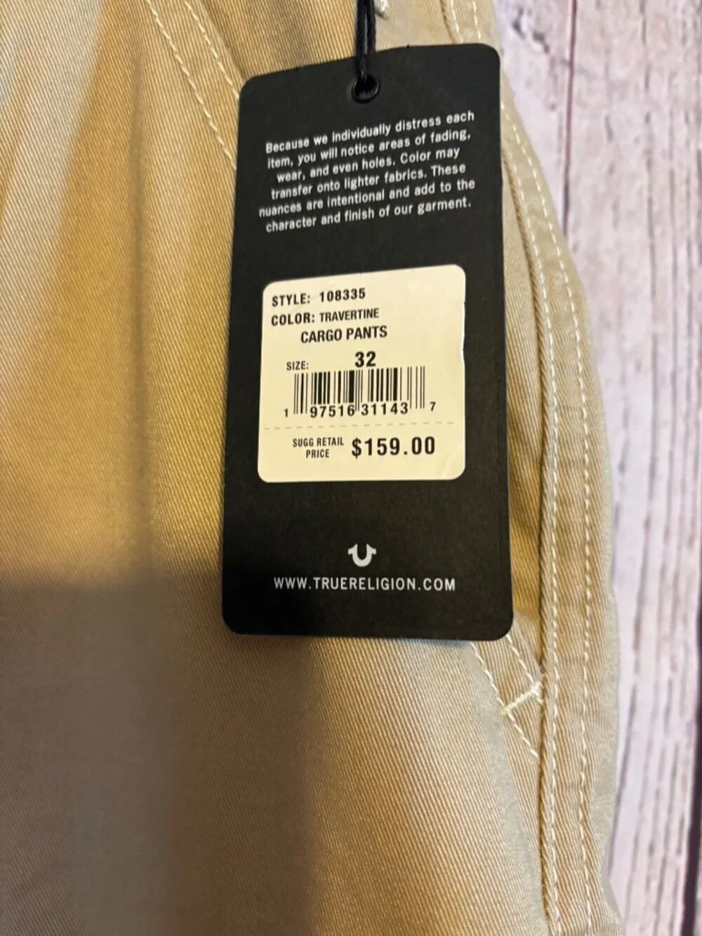 True Religion NWT Travertine Beige Cargo Pants Style 108335 Size 32